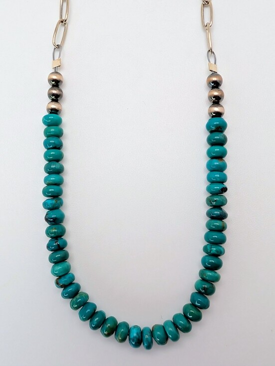 Jewelry - Kingman Turquoise Paperclip S925 Sterling Silver Gemstone Necklace
